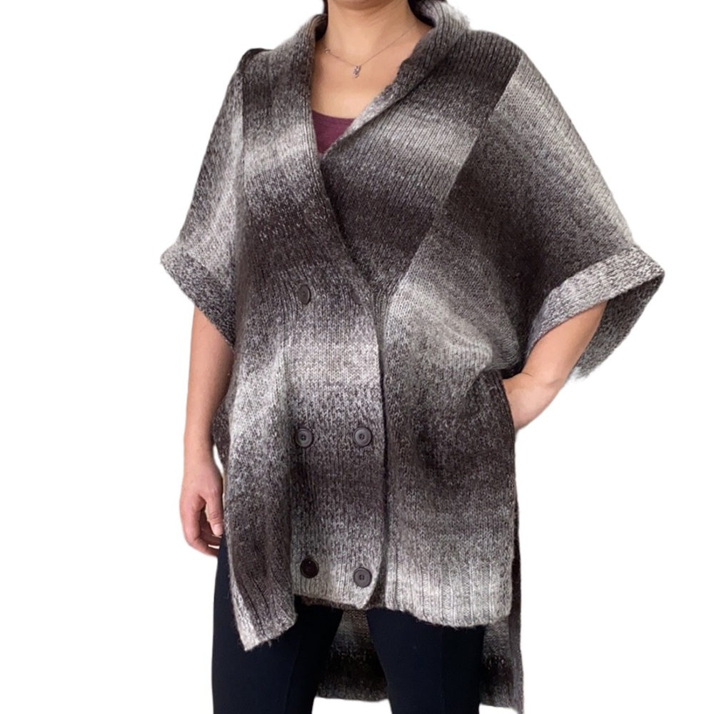 BCBGMaxAzria Oversized Cape/Poncho/Wrap Wool Blend Sweater in Brown Ash - medium